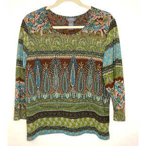 Koret Boho Print Long Sleeve Tunic Length Women's Size XL Poly/Spandex